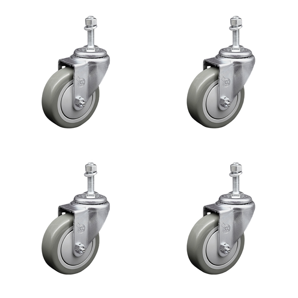 SCC-SSTS20S414-PPUB-M1015-4 Stainless Steel Polyurethane Swivel Threaded Stem Caster with 4 x 1.25 in. Gray Wheels & 10 mm Stems - Set of 4