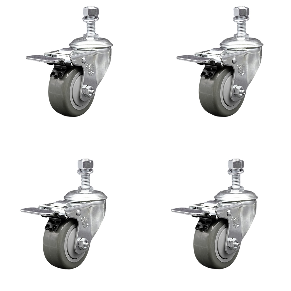 SCC-TSTTL20S3514-PPUB-M1215-4 Polyurethane Swivel Threaded Stem Caster with 3.5 x 1.25 in. Gray Wheels & 12 mm Stems - Set of 4