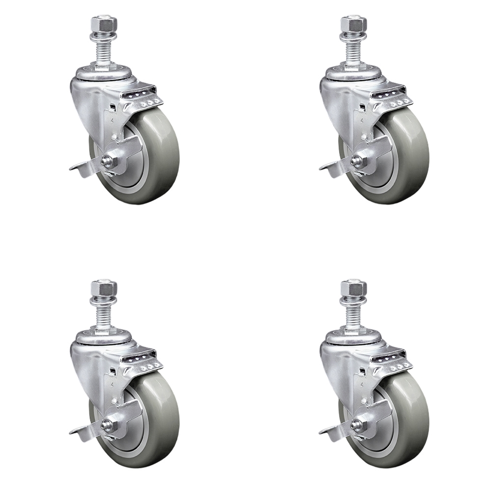 SCC-TS20S414-PPUB-TLB-M1215-4 Polyurethane Swivel Threaded Stem Caster with 4 x 1.25 in. Gray Wheels & 12 mm Stems - Set of 4