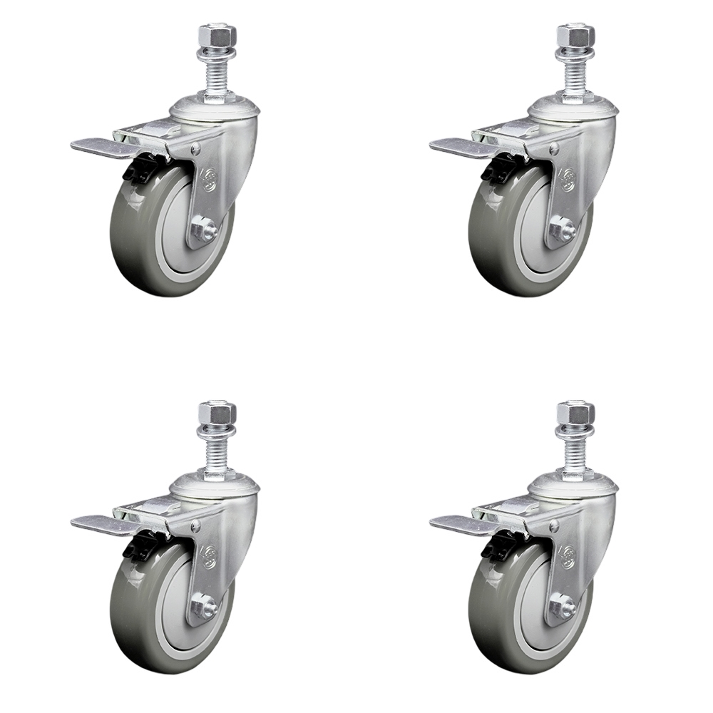 SCC-TSTTL20S414-PPUB-M1215-4 Polyurethane Swivel Threaded Stem Caster with 4 x 1.25 in. Gray Wheels & 12 mm Stems - Set of 4
