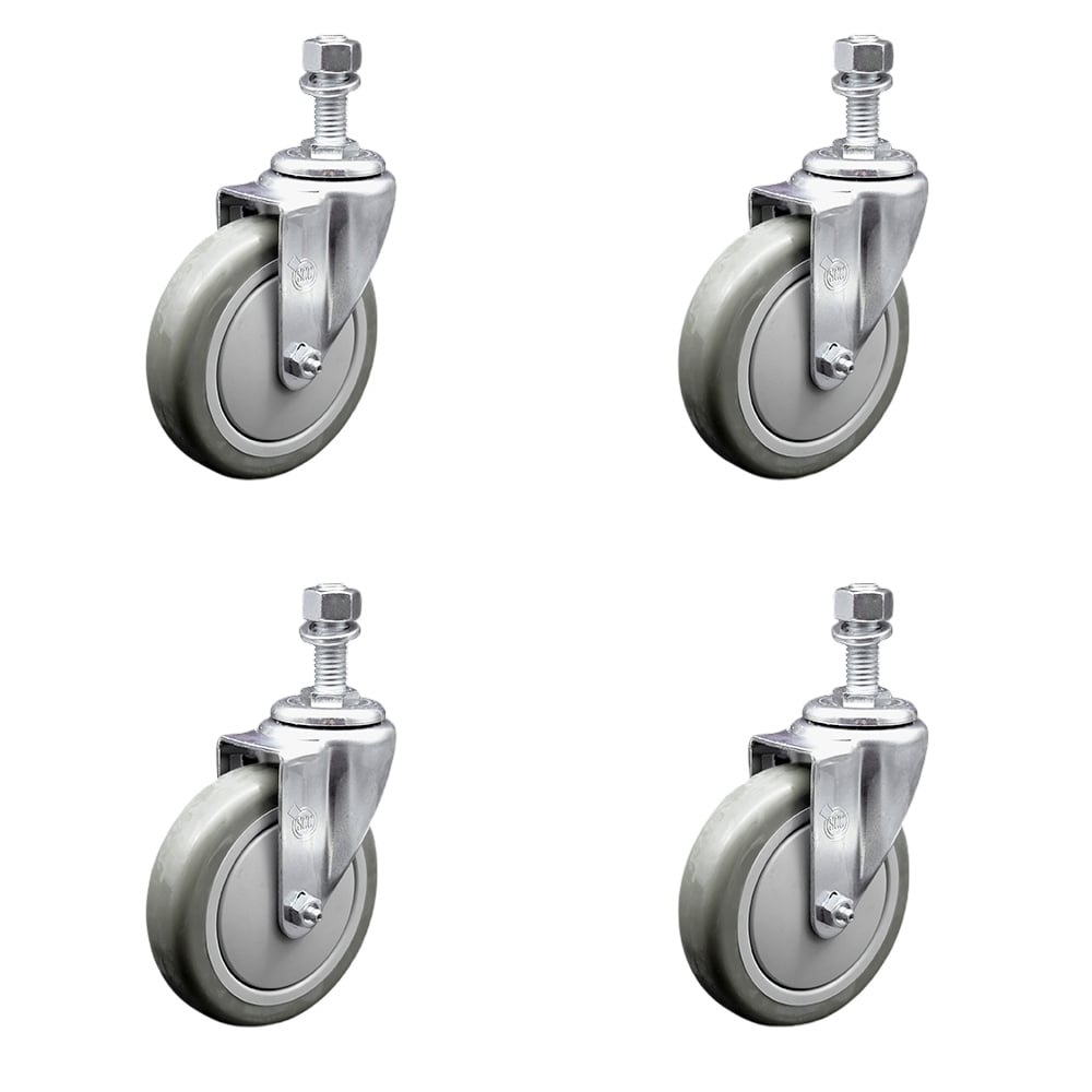 SCC-TS20S514-PPUB-M1215-4 Polyurethane Swivel Threaded Stem Caster with 5 x 1.25 in. Gray Wheels & 12 mm Stems - Set of 4