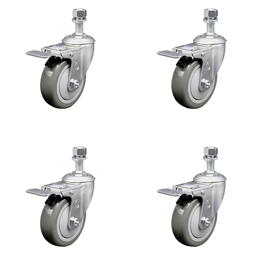 SCC-SSTSTTL20S414-PPUB-M1215-4 Stainless Steel Polyurethane Swivel Threaded Stem Caster with 4 x 1.25 in. Gray Wheels & 12 mm Stems - Set of 4