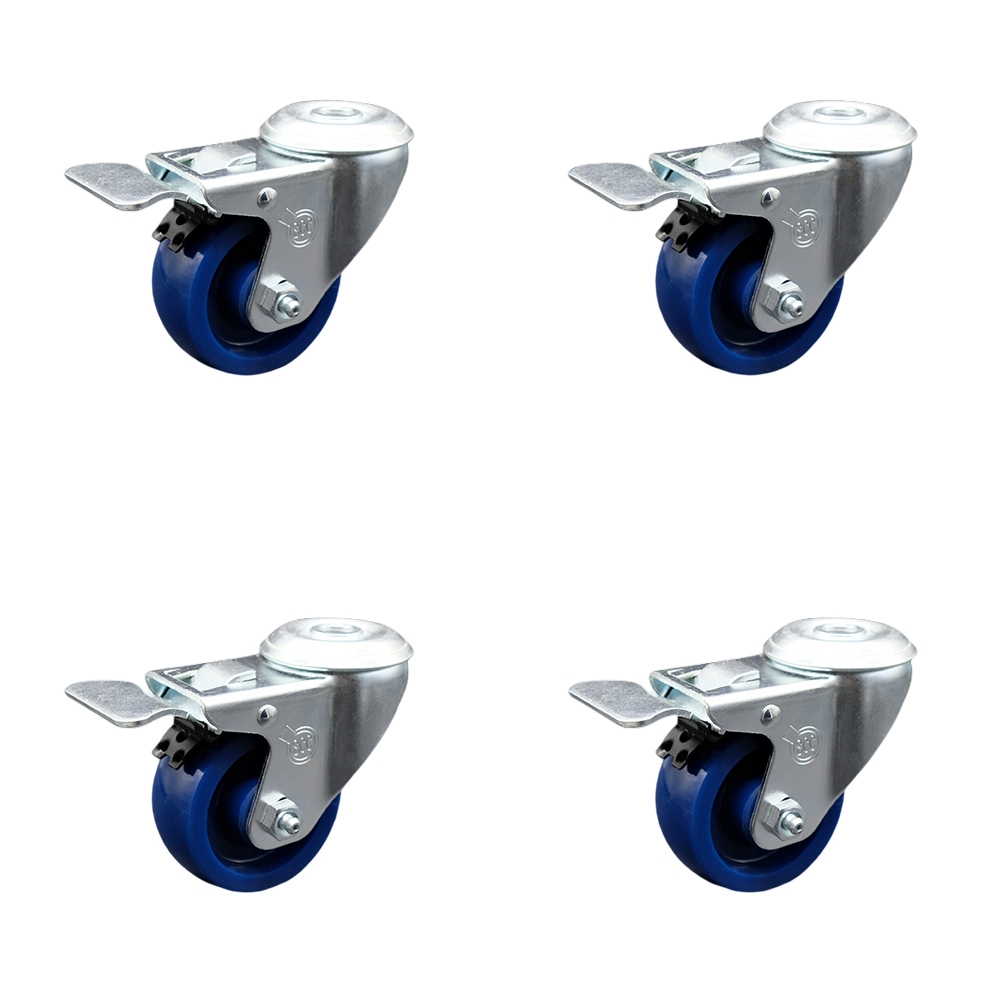 SCC-SSBHTTL20S314-SPUS-4 Stainless Steel Solid Polyurethane Swivel Bolt Hole Caster with 3 x 1.25 in. Blue Wheels - Set of 4
