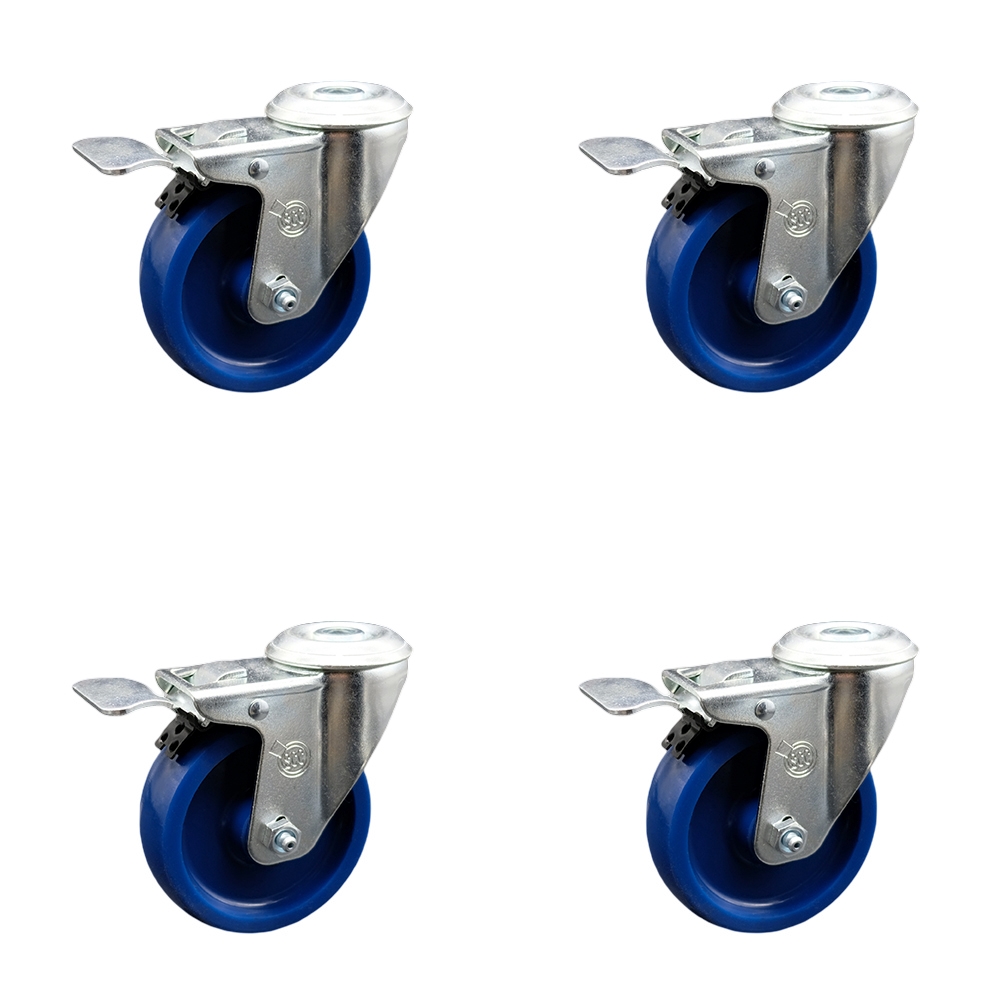 SCC-SSBHTTL20S414-SPUS-4 Stainless Steel Solid Polyurethane Swivel Bolt Hole Caster with 4 x 1.25 in. Blue Wheels - Set of 4