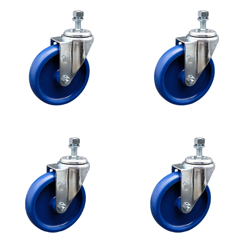 SCC-TS20S514-SPUS-121315-4 Solid Polyurethane Swivel Threaded Stem Caster with 5 x 1.25 in. Blue Wheels & 0.5 in. Stems - Set of 4