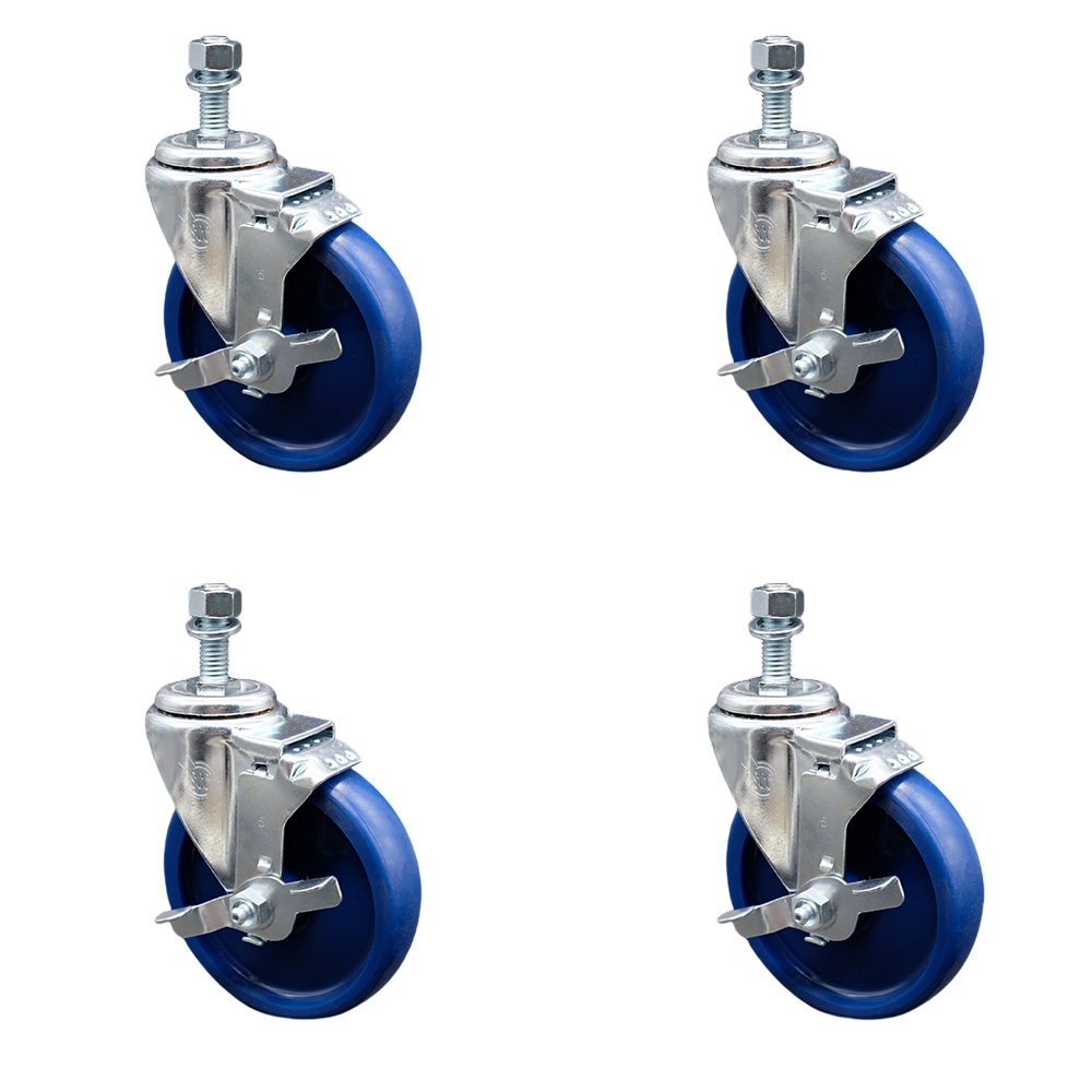 SCC-TS20S514-SPUS-TLB-121315-4 Solid Polyurethane Swivel Threaded Stem Caster with 5 x 1.25 in. Blue Wheels & 0.5 in. Stems - Set of 4