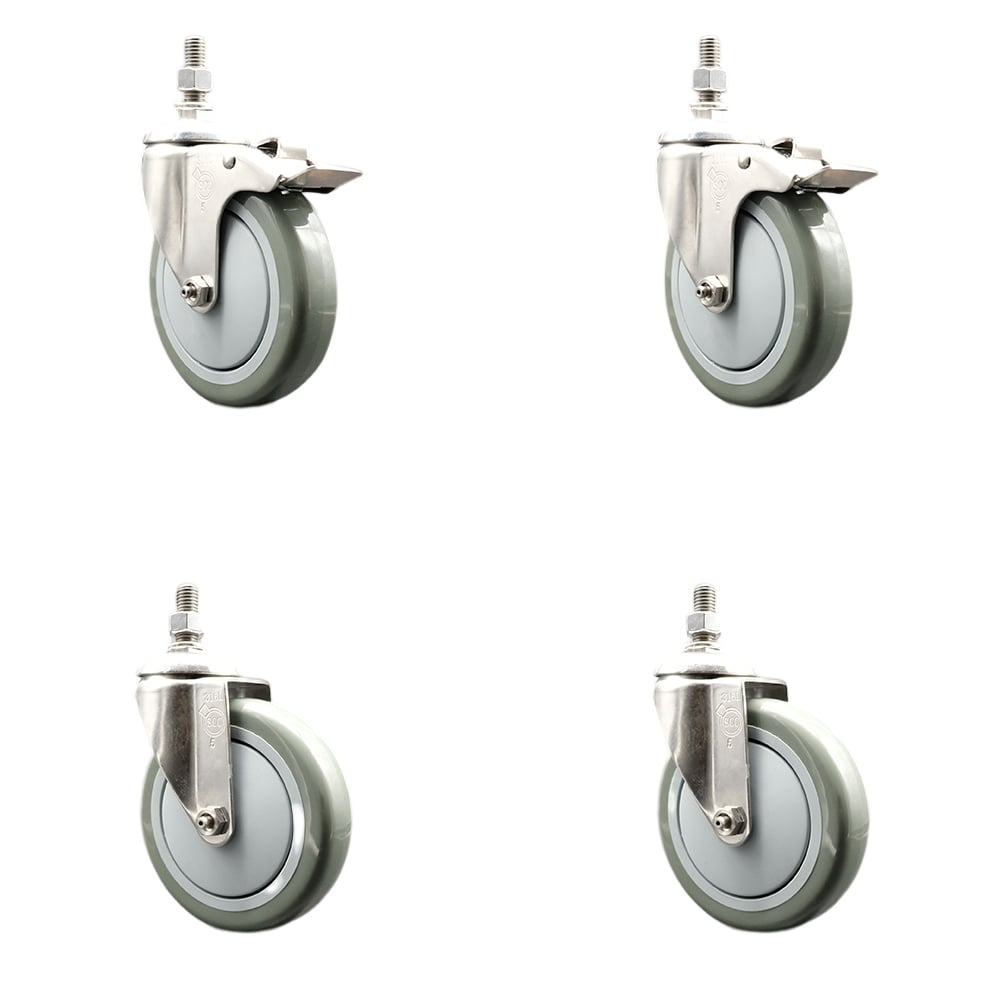 Poly Swivel Stem Caster with 5 in. Gray Caster Wheels, 10 mm Threaded Stems - 316 Stainless Steel Casters - Set of 4
