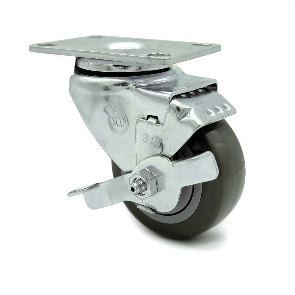 SCC-20S314-PPUB-TLB Polyurethane Swivel Top Plate Swivel Caster with 3 in. Gray Wheel & Top Locking Brake