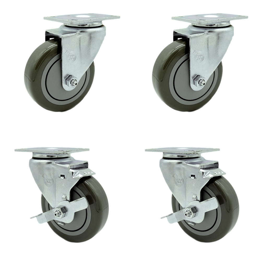 SCC-20S414-PPUB-2-TLB-2 Polyurethane Swivel Top Plate Caster with 4 in. Gray Wheels - Set of 4