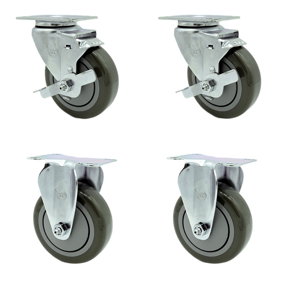 SCC-20S414-PPUB-TLB-2-R414-2 Polyurethane Swivel Top Plate Caster with 4 in. Gray Wheels - Set of 4