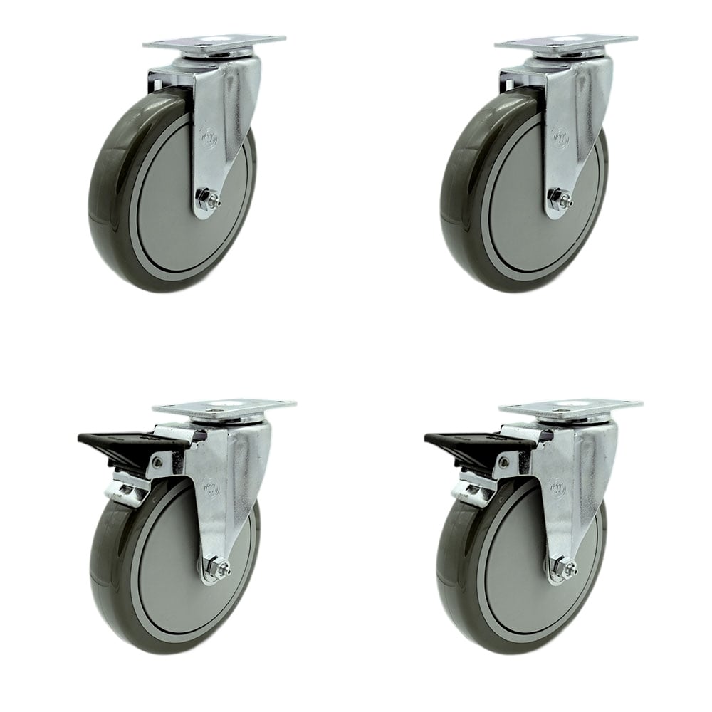 SCC-20S614-PPUB-2-PLB-2 Polyurethane Swivel Top Plate Caster with 6 in. Gray Wheels - Set of 4