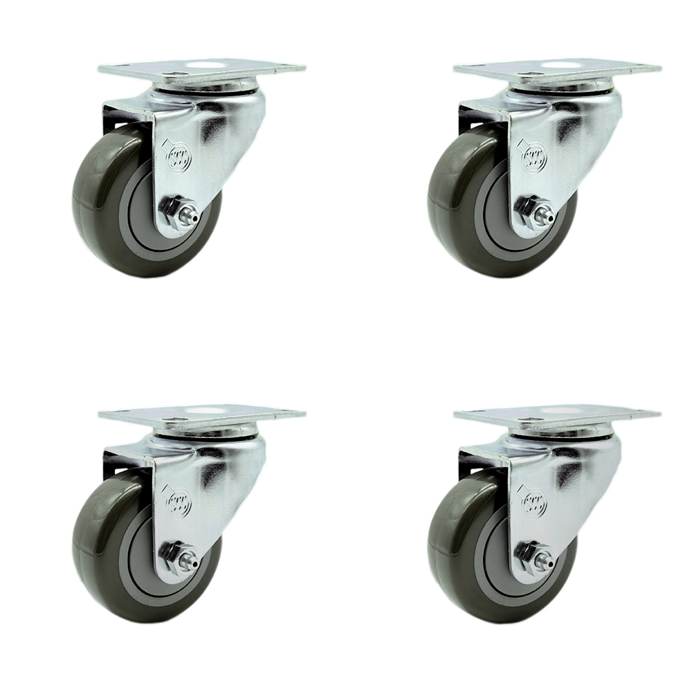 SCC-SS20S314-PPUB-4 Stainless Steel Polyurethane Swivel Top Plate Caster with 3 x 1.25 in. Gray Wheels - Set of 4