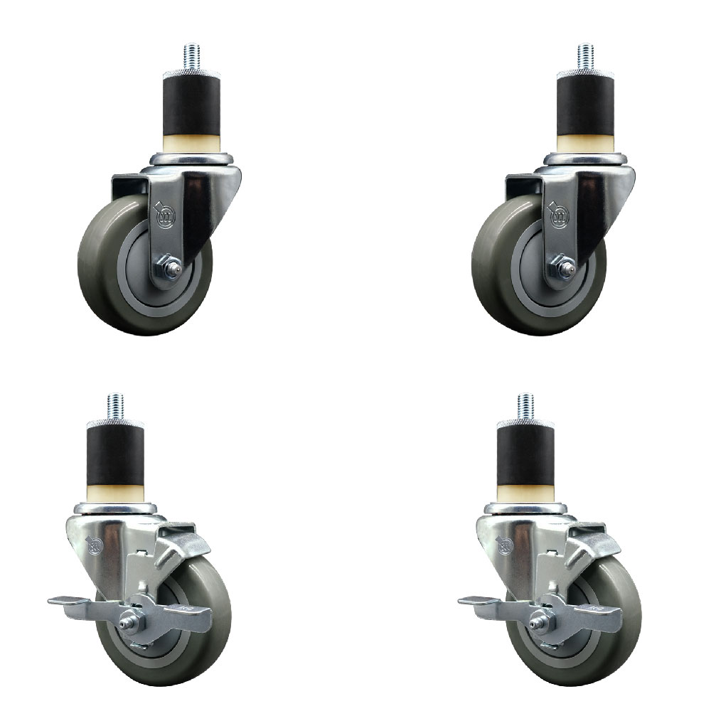 SCC-EX20S3514-PPUB-2-TLB-2-178 Polyurethane Swivel Expanding Stem Caster with 3.5 in. Gray Wheels & 1.87 in. Stems - Set of 4
