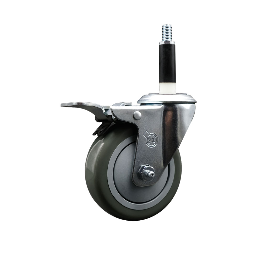 SCC-EXTTL20S414-PPUB-78 Polyurethane Expanding Stem Swivel Caster with 4 in. Gray Wheel & 0.87 in. Stem & Total Locking Brake