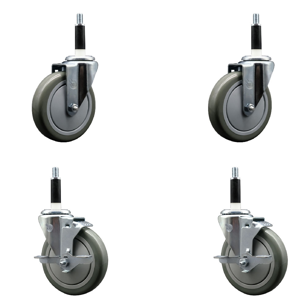 SCC-EX20S514-PPUB-2-TLB-2-78 Polyurethane Swivel Expanding Stem Caster with 5 in. Gray Wheels & 0.87 in. Stems - Set of 4