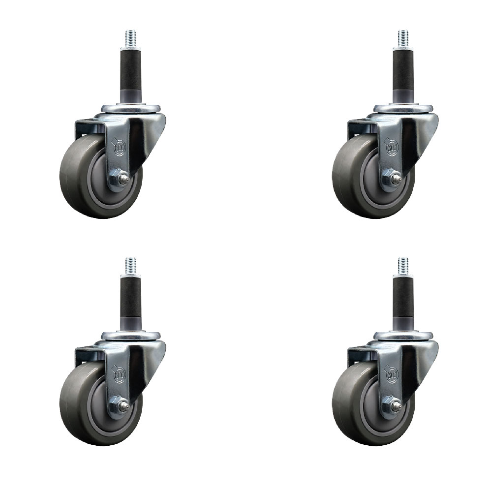 SCC-EX20S314-PPUB-1-4 Polyurethane Swivel Expanding Stem Caster with 3 in. Gray Wheels & 1 in. Stems - Set of 4