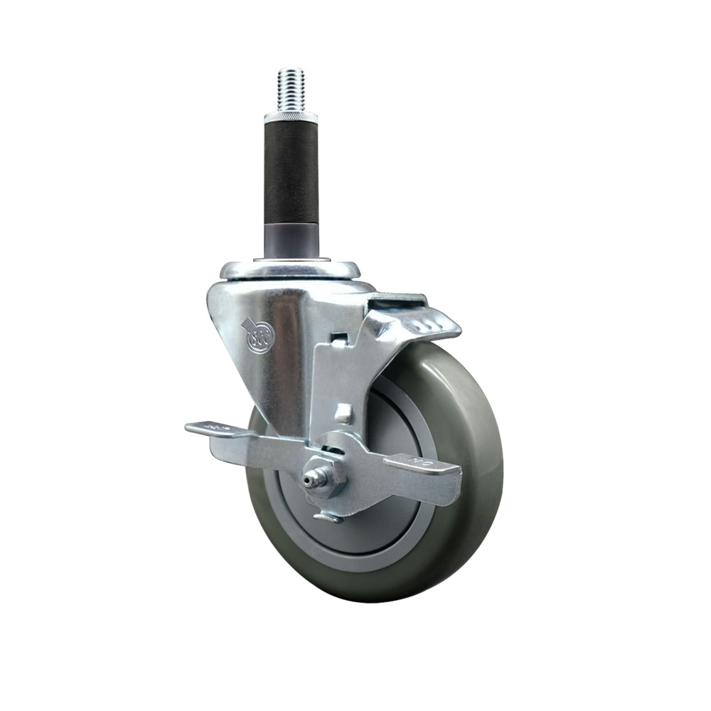SCC-EX20S414-PPUB-TLB-1 Polyurethane Expanding Stem Swivel Caster with 4 in. Gray Wheel & 1 in. Stem & Top Locking Brake