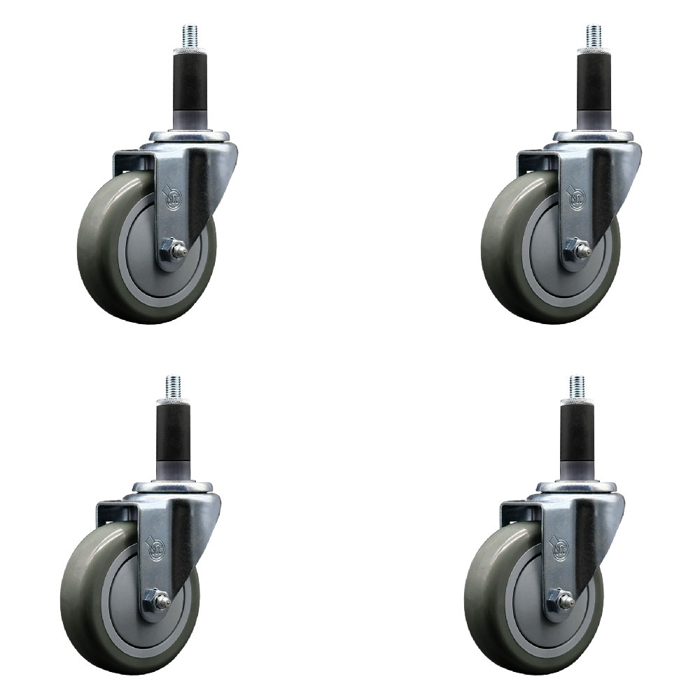 SCC-EX20S414-PPUB-118-4 Polyurethane Swivel Expanding Stem Caster with 4 in. Gray Wheels & 1.13 in. Stems - Set of 4