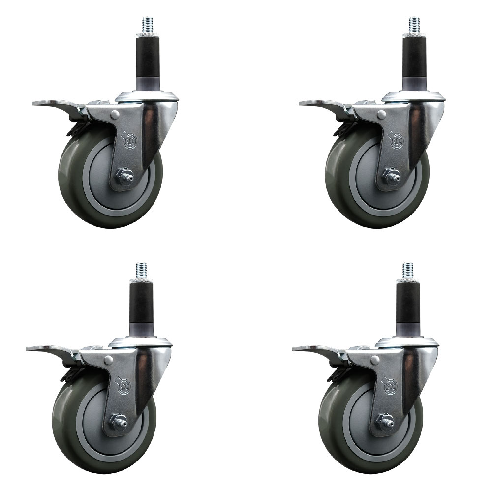 SCC-EXTTL20S414-PPUB-118-4 Polyurethane Swivel Expanding Stem Caster with 4 in. Gray Wheels & 1.13 in. Stems - Set of 4