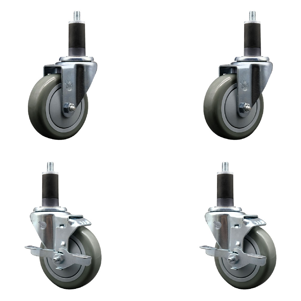 SCC-EX20S414-PPUB-2-TLB-2-114 Polyurethane Swivel Expanding Stem Caster with 4 in. Gray Wheels & 1.25 in. Stems - Set of 4