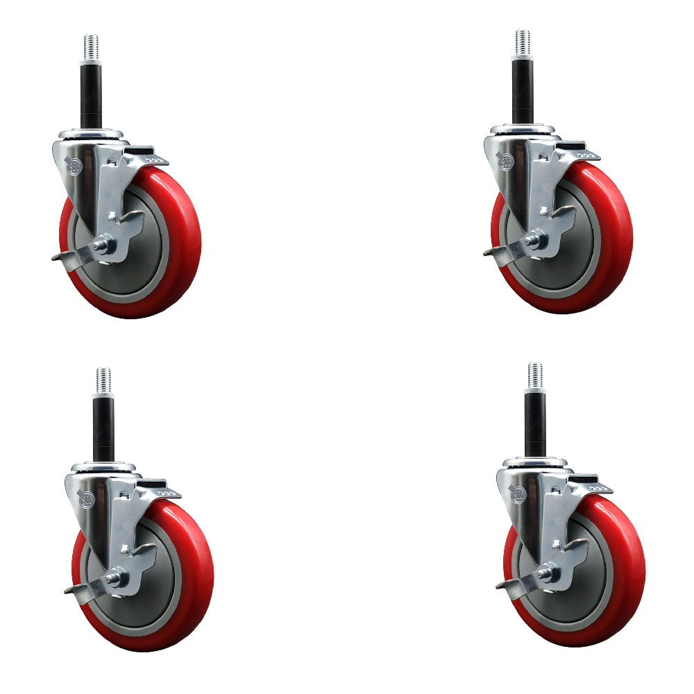 SCC-EX20S514-PPUB-RED-TLB-34-4 Polyurethane Swivel Expanding Stem Caster with 5 in. Red Wheels & 0.75 in. Stems - Set of 4