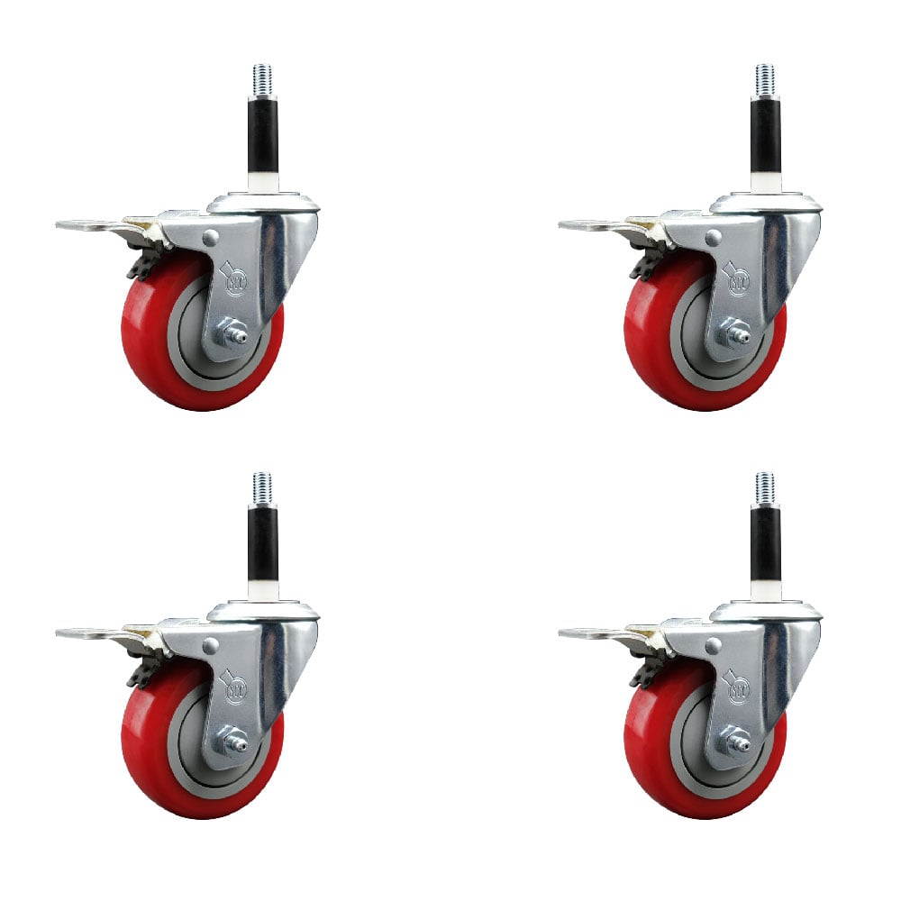SCC-EXTTL20S3514-PPUB-RED-78-4 Polyurethane Swivel Expanding Stem Caster with 3.5 in. Red Wheels & 0.87 in. Stems - Set of 4