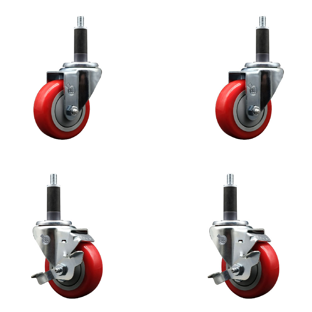 SCC-EX20S3514-PPUB-RED-2-TLB-2-1 Polyurethane Swivel Expanding Stem Caster with 3.5 in. Red Wheels & 1 in. Stems - Set of 4