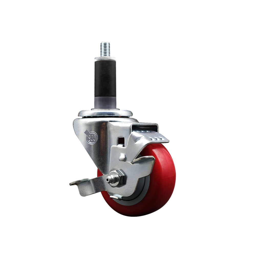 SCC-EX20S314-PPUB-RED-TLB-118 Polyurethane Expanding Stem Swivel Caster with 3 in. Red Wheel & 1.13 in. Stem & Top Locking Brake
