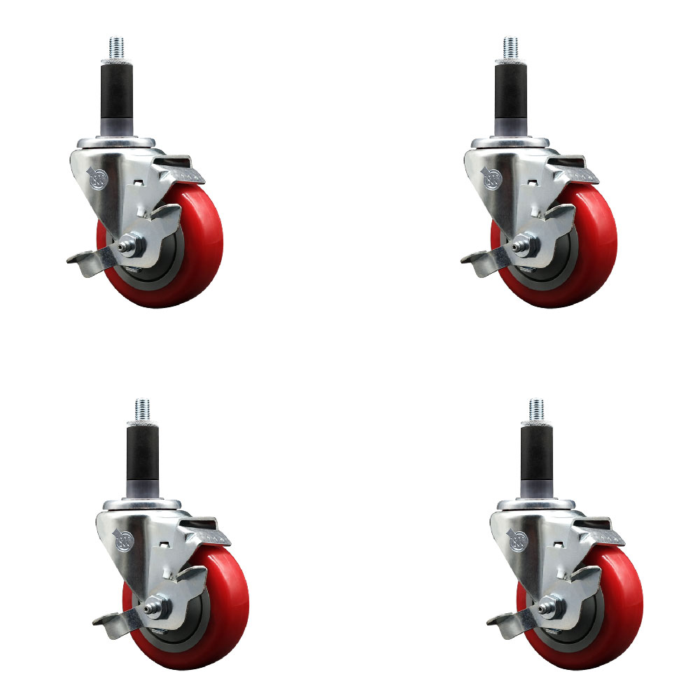 SCC-EX20S3514-PPUB-RED-TLB-118-4 Polyurethane Swivel Expanding Stem Caster with 3.5 in. Red Wheels & 1.13 in. Stems - Set of 4