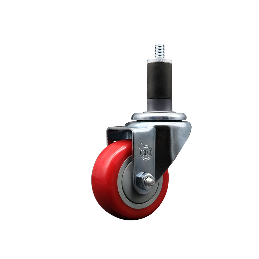 SCC-EX20S314-PPUB-RED-114 Polyurethane Expanding Stem Swivel Caster with 3 in. Red Wheel & 1.25 in. Stem