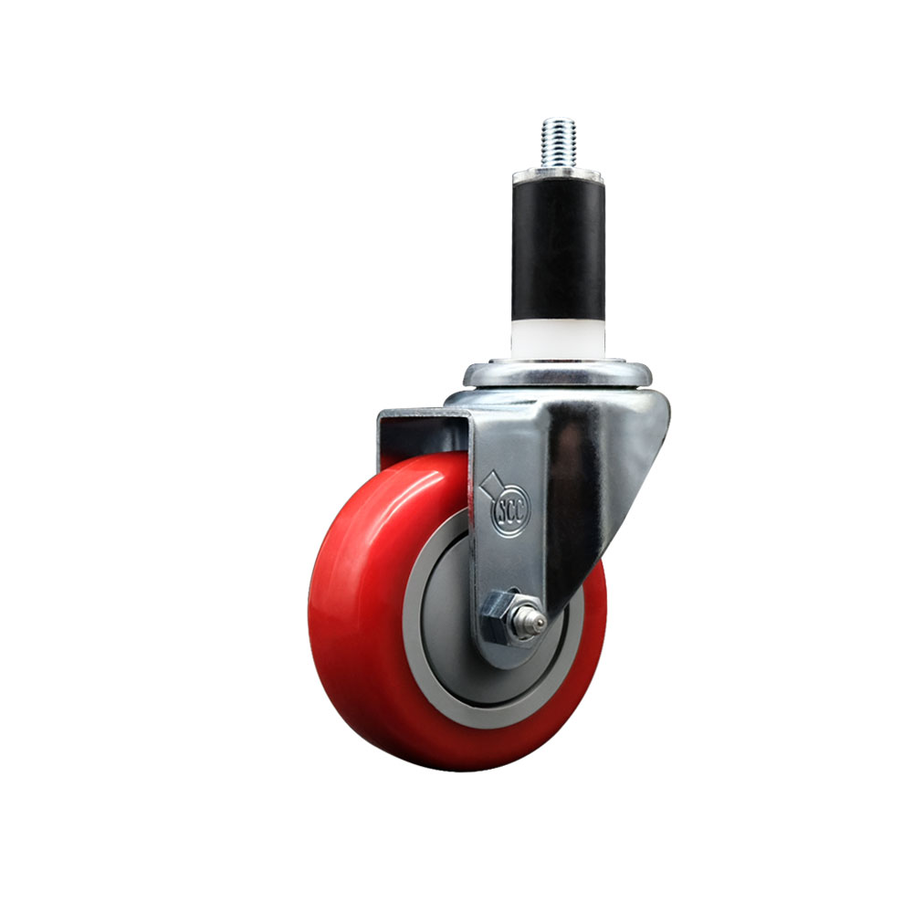 SCC-EX20S3514-PPUB-RED-138 Polyurethane Expanding Stem Swivel Caster with 3.5 in. Red Wheel & 1.38 in. Stem