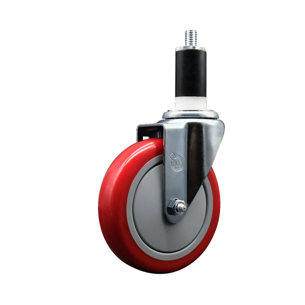 SCC-EX20S514-PPUB-RED-138 Polyurethane Expanding Stem Swivel Caster with 5 in. Red Wheel & 1.38 in. Stem