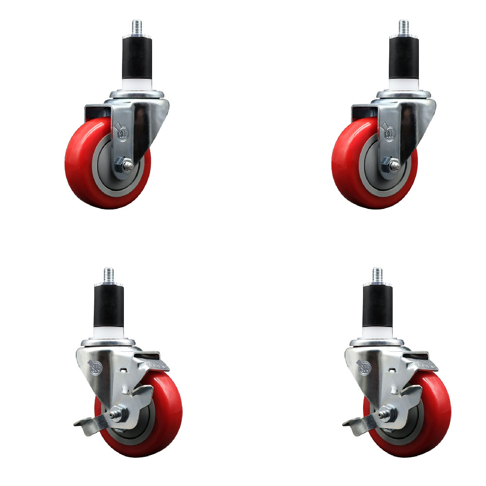 SCC-EX20S3514-PPUB-RED-2-TLB-2-112 Polyurethane Swivel Expanding Stem Caster with 3.5 in. Red Wheels & 1.5 in. Stems - Set of 4