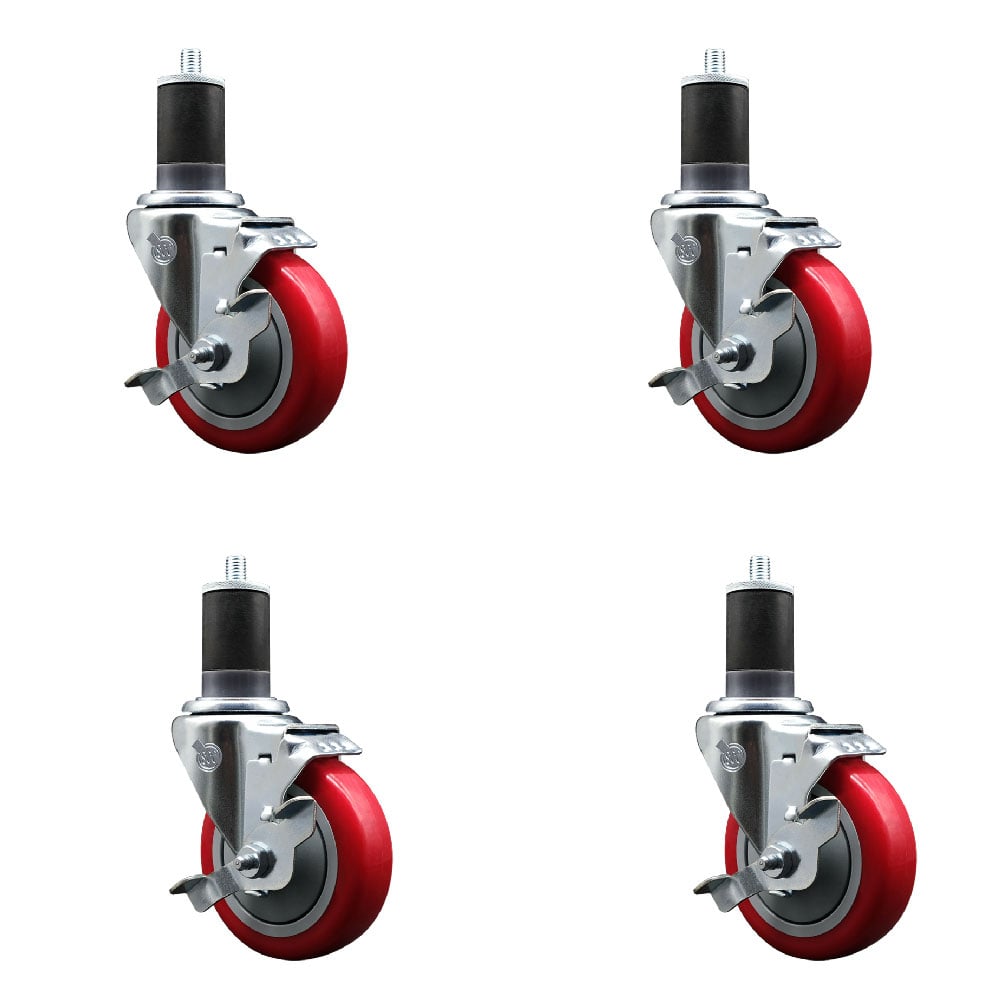 SCC-EX20S414-PPUB-RED-TLB-158-4 Polyurethane Swivel Expanding Stem Caster with 4 in. Red Wheels & 1.63 in. Stems - Set of 4