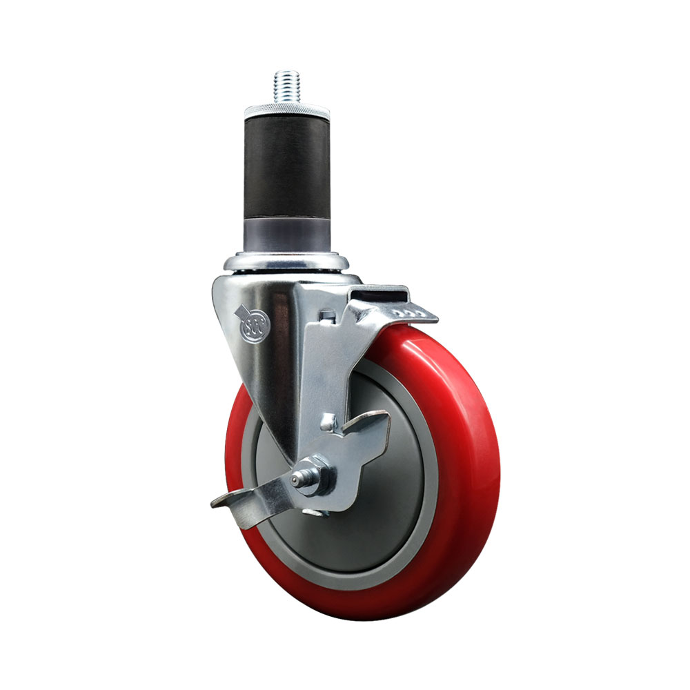SCC-EX20S514-PPUB-RED-TLB-158 Polyurethane Expanding Stem Swivel Caster with 5 in. Red Wheel & 1.63 in. Stem & Top Locking Brake