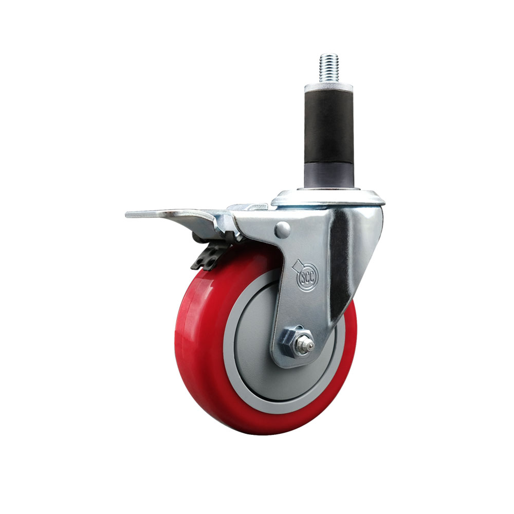 SCC-SSEXTTL20S414-PPUB-RED-114 Stainless Steel Polyurethane Expanding Stem Swivel Caster with 4 in. Red Wheel & 1.25 in. Stem & Total Locking Brake