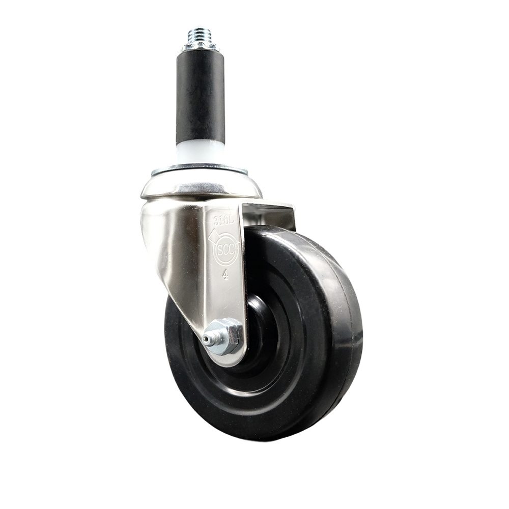 SCC-SS316EX20S414-HRS-1 Hard Rubber Swivel 316 Stainless Steel Stem Caster with 4 in. Black Caster Wheel, 1 in. Expanding Stem