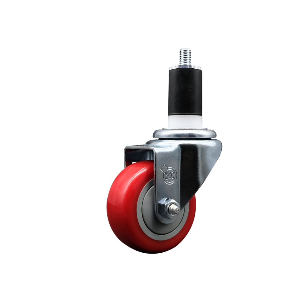 SCC-SSEX20S314-PPUB-RED-112 Stainless Steel Polyurethane Expanding Stem Swivel Caster with 3 in. Red Wheel & 1.5 in. Stem