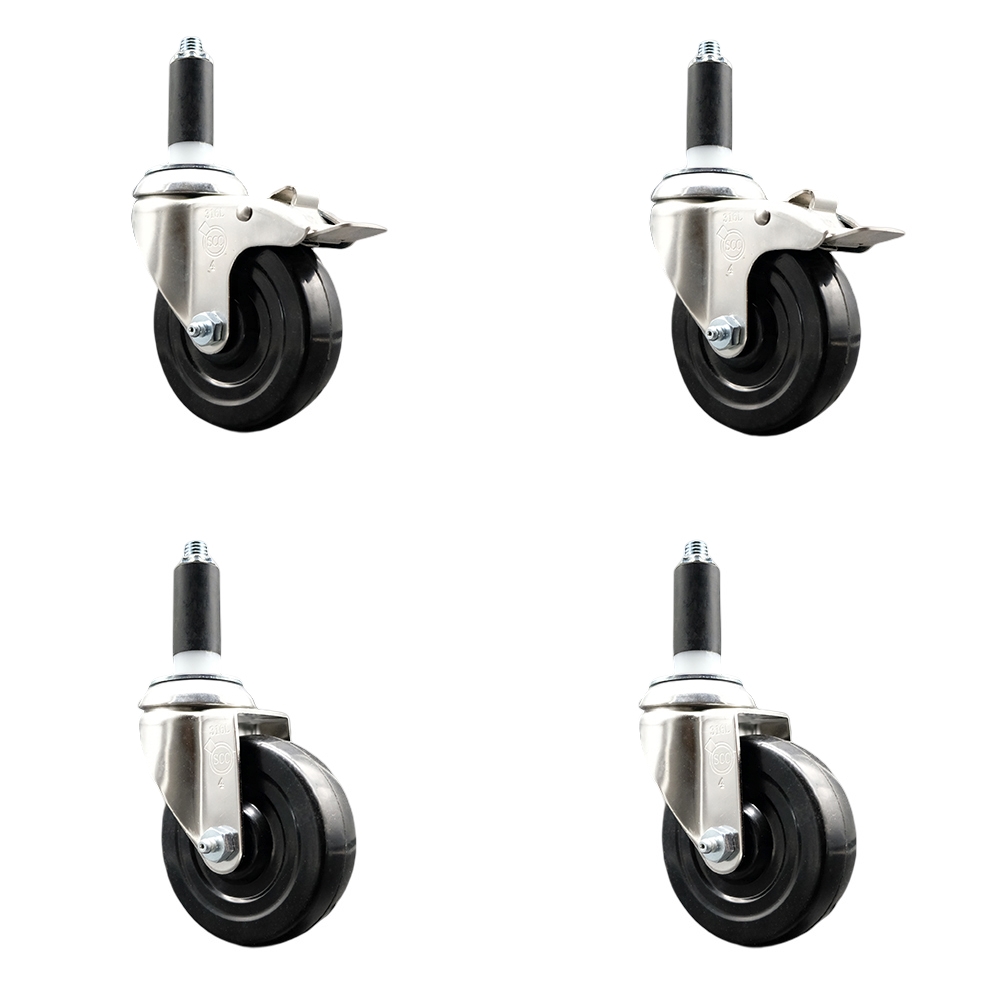 SCC-SS316TTLEX20S414-HRS-2-S-2-1 Hard Rubber Swivel 316 Stainless Steel Stem Caster with 4 in. Caster Wheels, 1 in. Expanding Stem - Set of 4