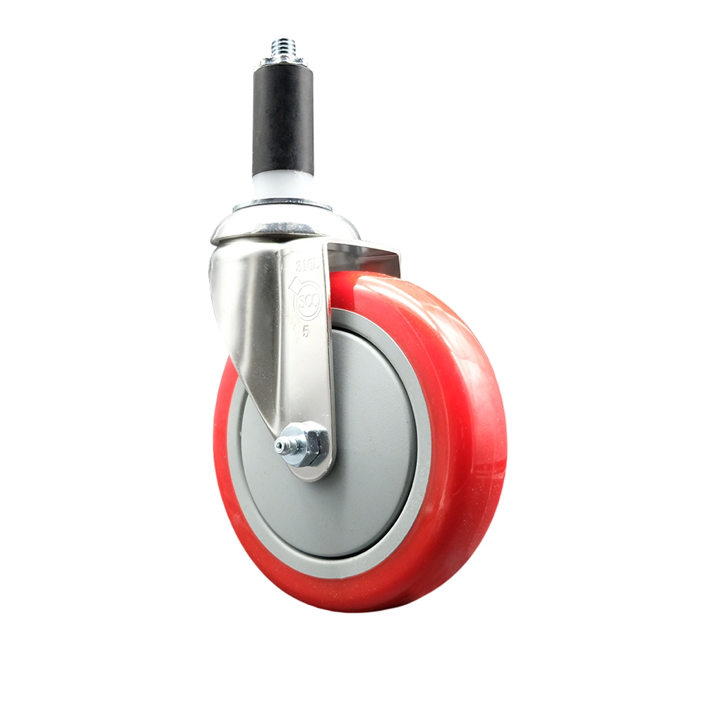 SCC-SS316EX20S514-PPUB-RED-114 Polyurethane Swivel Stem Caster with 5 in. Red Caster Wheels, 1.25 in. Expanding Stem - 316 Stainless Steel Caster