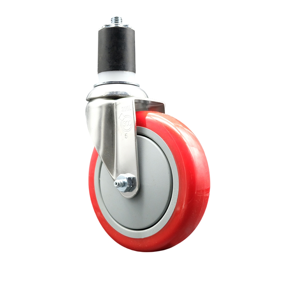 SCC-SS316EX20S514-PPUB-RED-134 Polyurethane Swivel Stem Caster with 5 in. Red Caster Wheels, 1.75 in. Expanding Stem - 316 Stainless Steel Caster