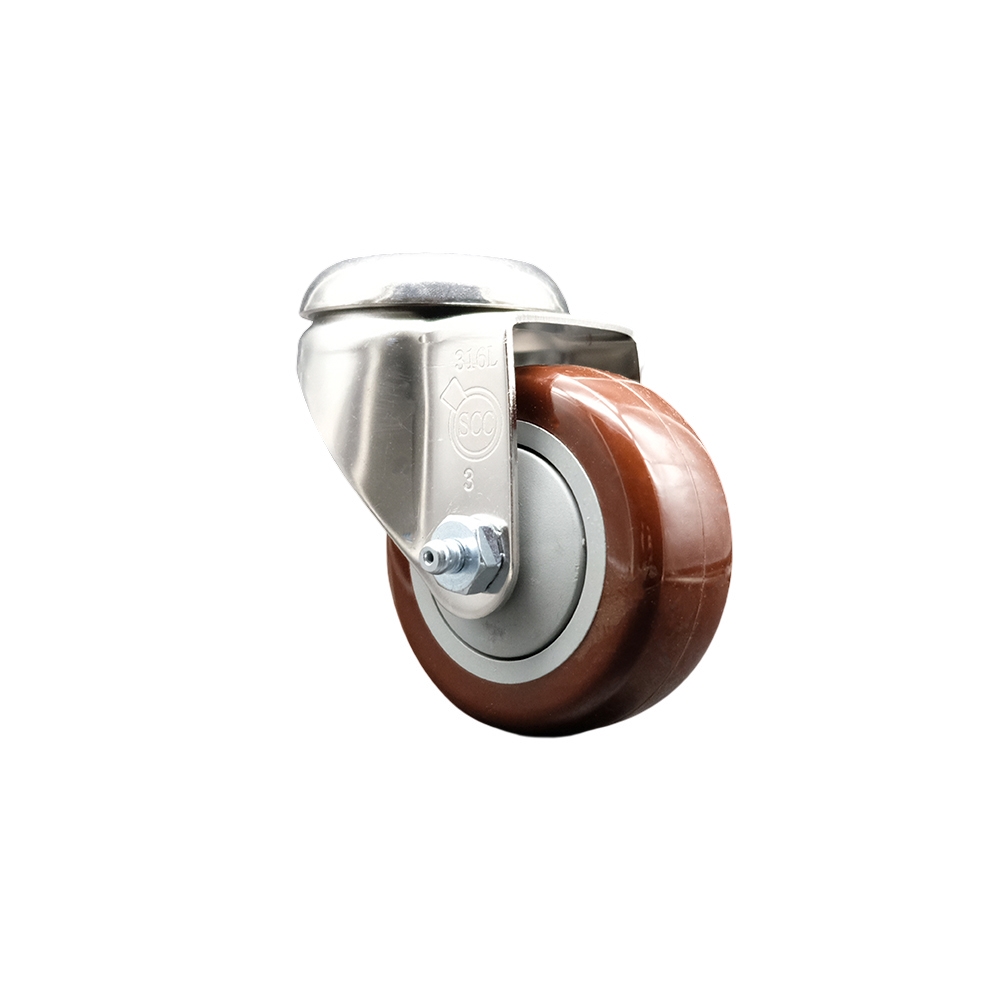 SCC-SS316BH20S3514-PPUB-MRN Polyurethane Swivel Bolt Hole Caster with 3.5 in. Maroon Caster Wheel - 316 Stainless Steel Caster
