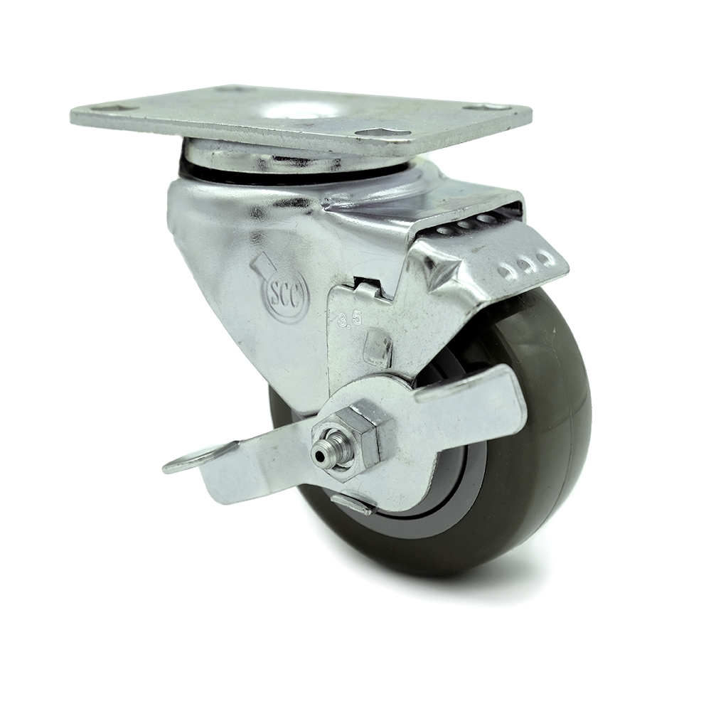 SCC-20S3514-PPUB-TLB Polyurethane Swivel Top Plate Swivel Caster with 3.5 in. Gray Wheel & Top Locking Brake