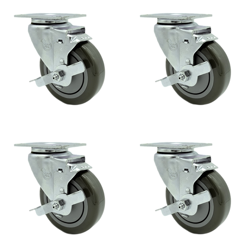 SCC-20S414-PPUB-TLB-4 Polyurethane Swivel Top Plate Caster with 4 in. Gray Wheels - Set of 4