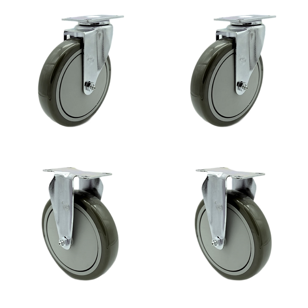 SCC-20S614-PPUB-2-R614-2 Polyurethane Swivel Top Plate Caster with 6 in. Gray Wheels - Set of 4