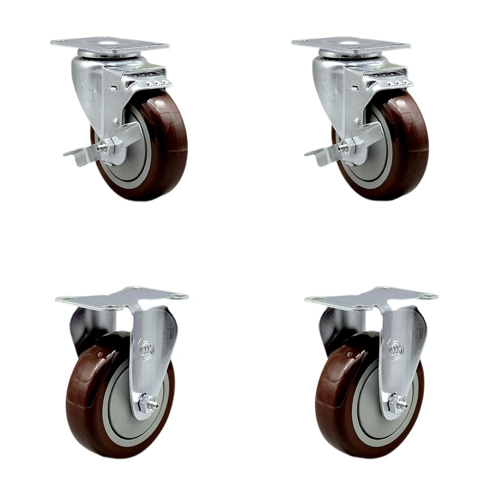 SCC-20S414-PPUB-MRN-TLB-2-R414-2 Polyurethane Swivel Top Plate Caster with 4 in. Maroon Wheels - Set of 4
