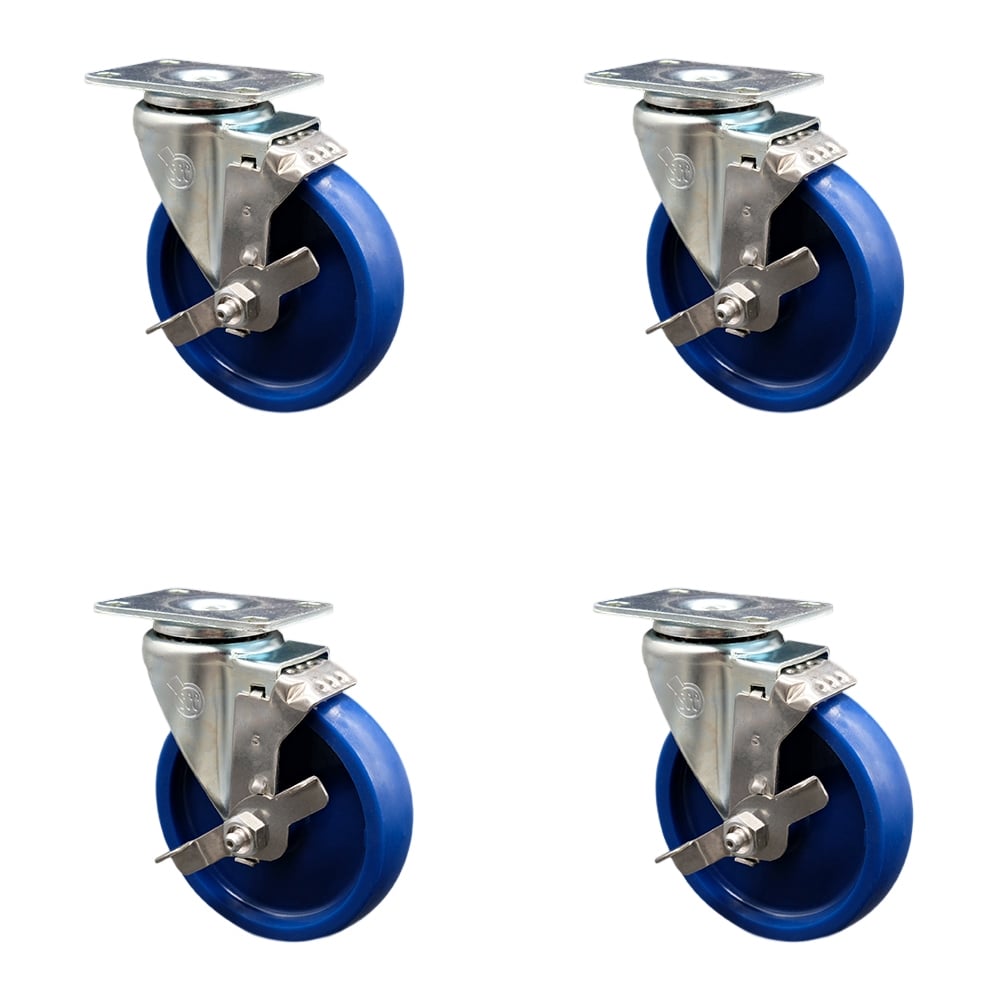 SCC-20S514-SPUS-TLB-4 Solid Polyurethane Swivel Top Plate Caster with 5 x 1.25 in. Blue Wheels - Set of 4
