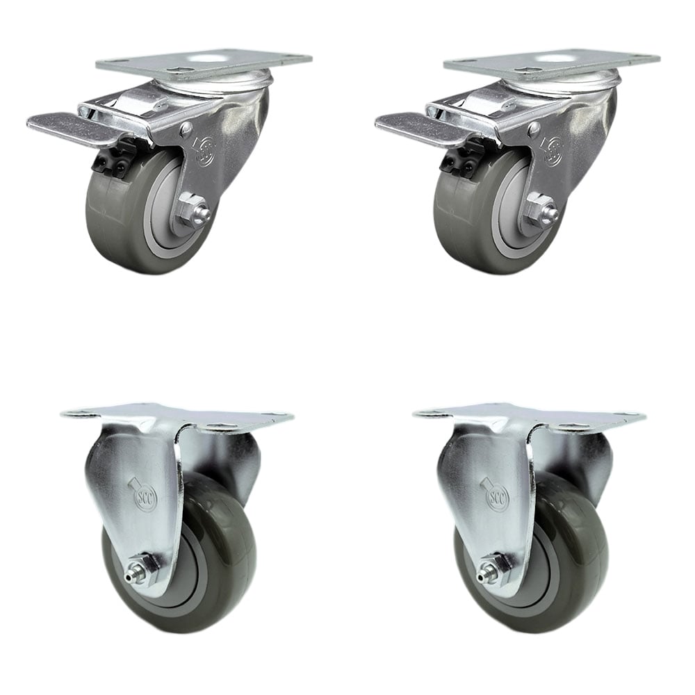 SCC-TTL20S314-PPUB-2-R-2 Polyurethane Swivel Top Plate Caster with 3 in. Gray Wheels - Set of 4