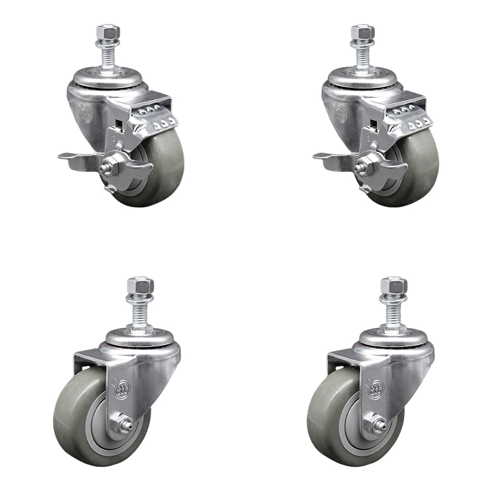 SCC-TS20S314-PPUB-TLB-121315-2-S-2 Polyurethane Swivel Threaded Stem Caster with 3 x 1.25 in. Gray Wheels & 0.5 in. Stems - Set of 4