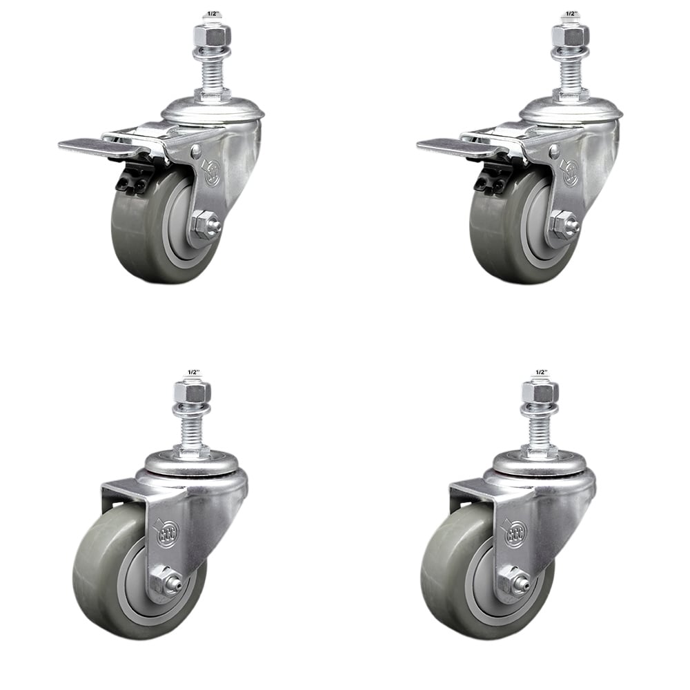 SCC-SSTSTTL20S314-PPUB-121315-2-S-2 Stainless Steel Polyurethane Swivel Threaded Stem Caster with 3 x 1.25 in. Gray Wheels & 0.5 in. Stems - Set of 4
